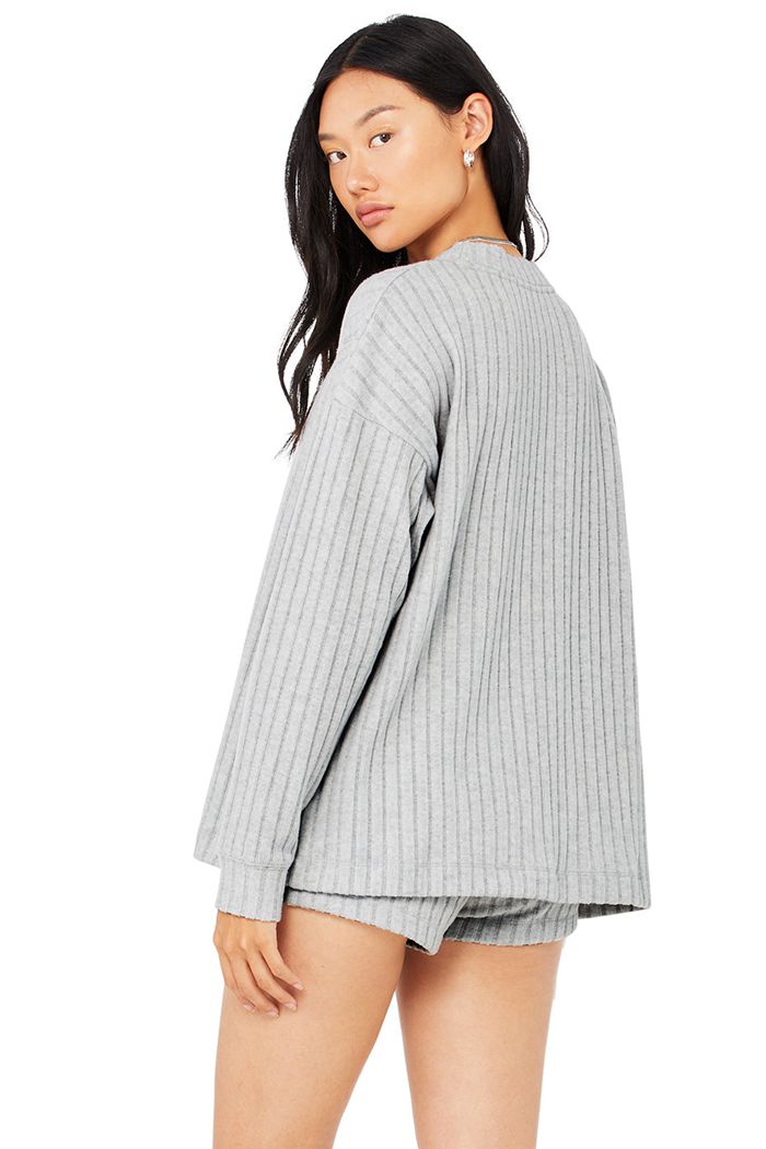 Grey Alo Yoga Ribbed Take Comfort Women's Cardigan | 27431LHUX