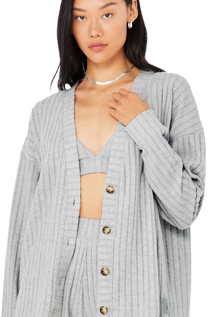 Grey Alo Yoga Ribbed Take Comfort Women's Cardigan | 27431LHUX