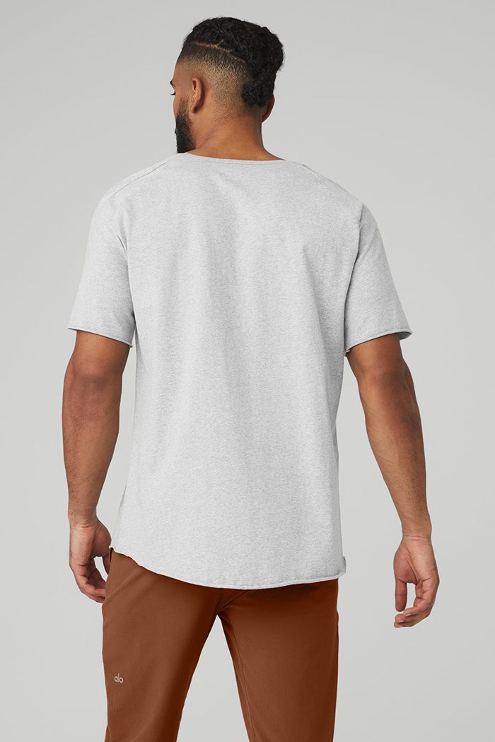 Grey Alo Yoga Society Crewneck Tee Men's Short Sleeve | 83209WQFP