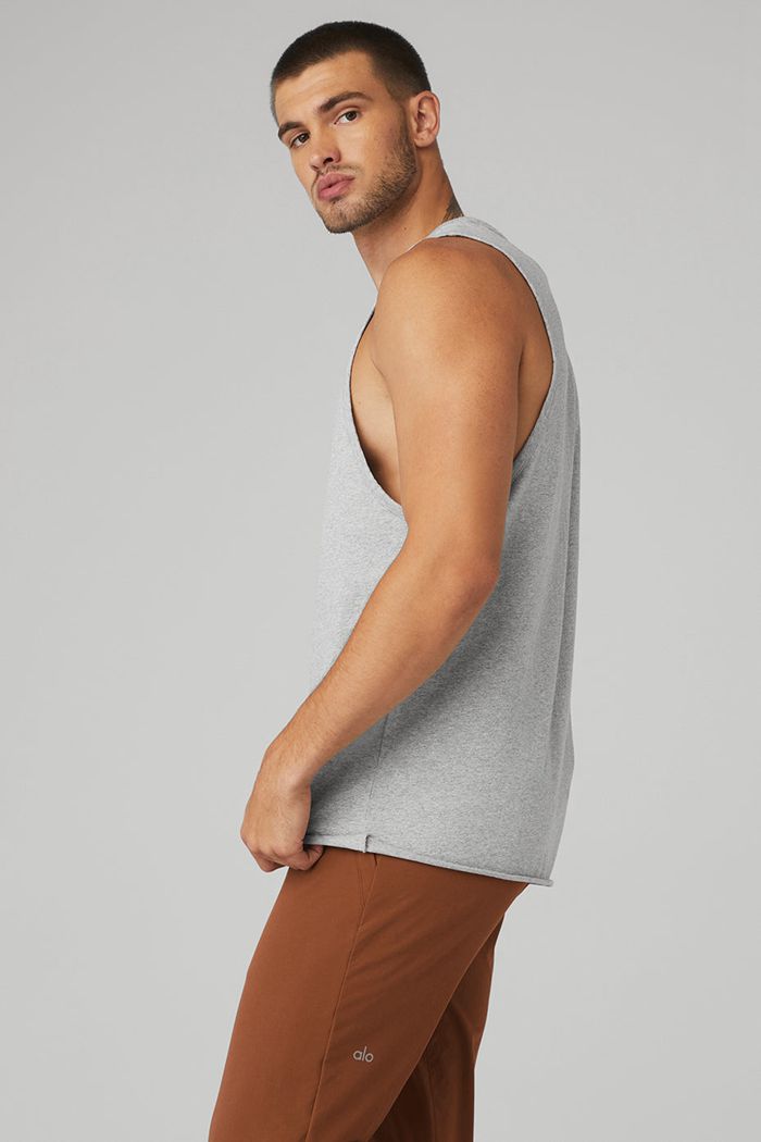 Grey Alo Yoga Society Men's Tank Tops | 32805GPJH