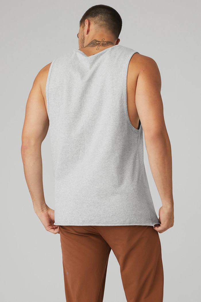 Grey Alo Yoga Society Men's Tank Tops | 32805GPJH