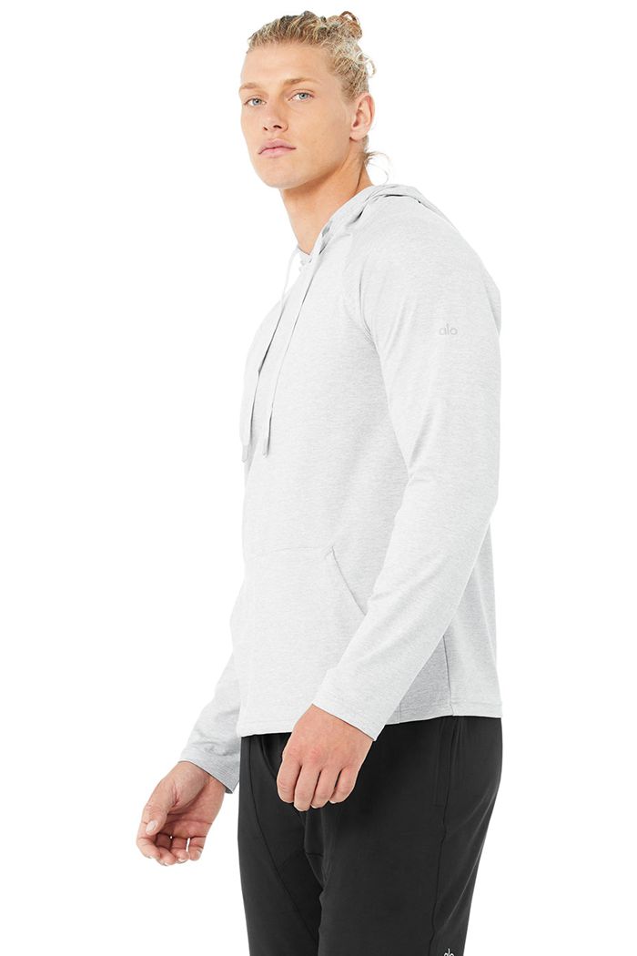 Grey Alo Yoga The Conquer Men's Hoodie | 72309COLA