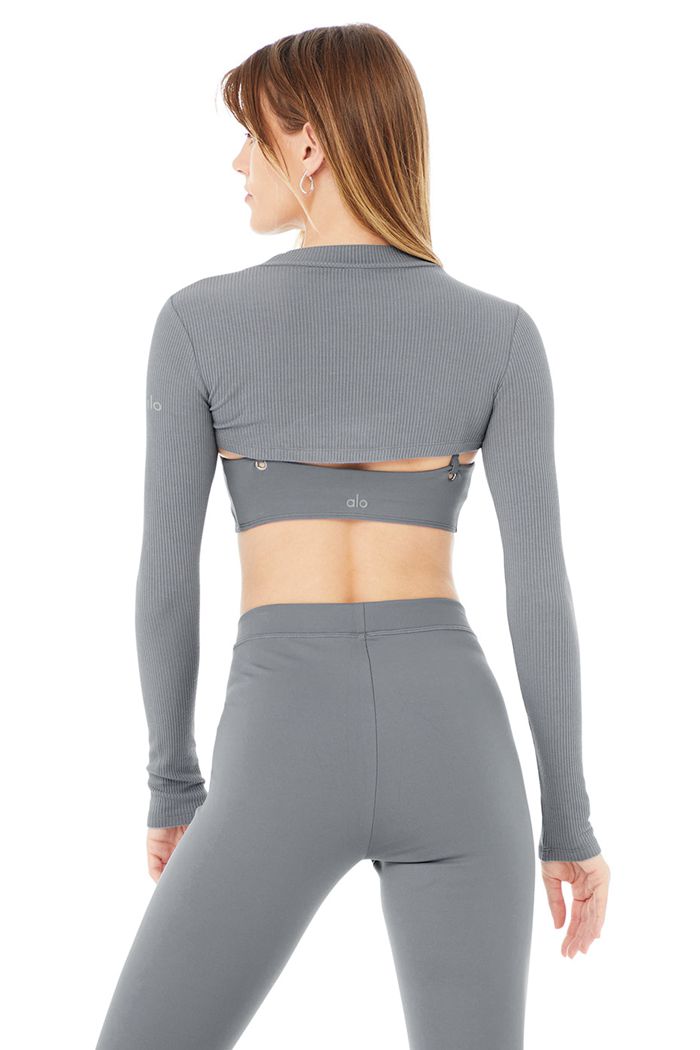 Grey Alo Yoga Thrill Seeker Women's Long Sleeve | 60193GTAY