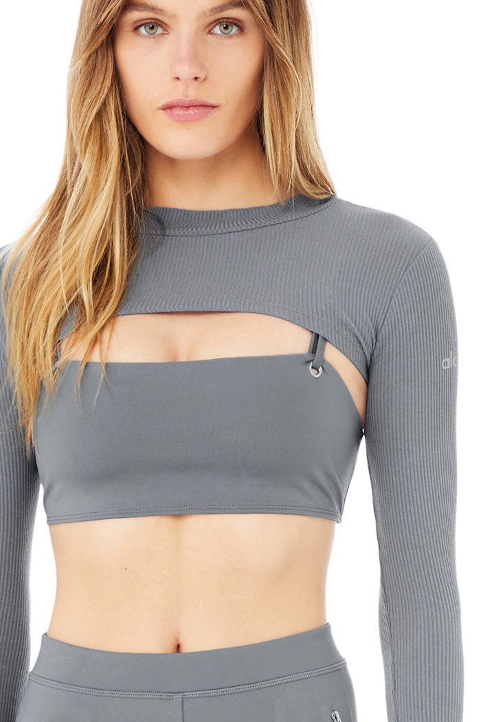 Grey Alo Yoga Thrill Seeker Women's Long Sleeve | 60193GTAY