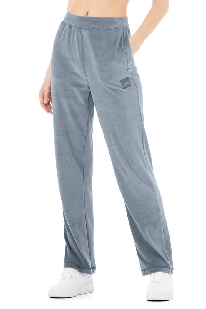 Grey Alo Yoga Velour High-Waist Glimmer Wide Leg Women's Pants | 70123TQPG