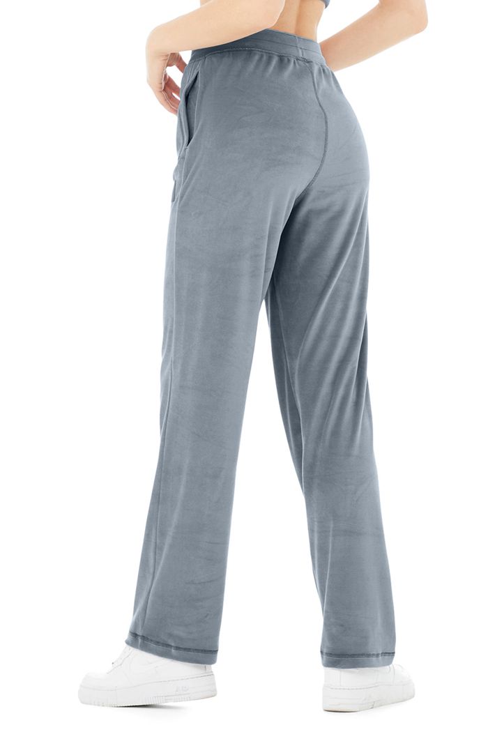 Grey Alo Yoga Velour High-Waist Glimmer Wide Leg Women's Pants | 70123TQPG