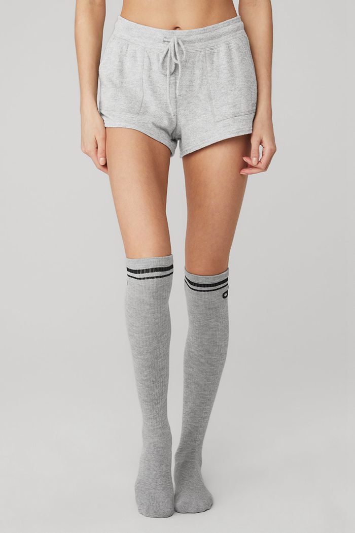 Grey Black Alo Yoga Knee-High Throwback Women's Socks | 40293LOAC