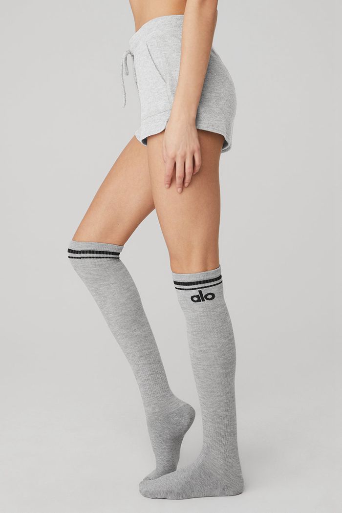 Grey Black Alo Yoga Knee-High Throwback Women's Socks | 40293LOAC