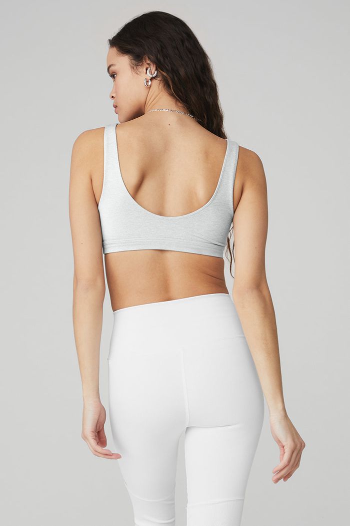 Grey White Alo Yoga Ambient Logo Women's Bras | 47839BNTJ