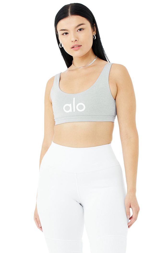 Grey White Alo Yoga Ambient Logo Women's Bras | 47839BNTJ