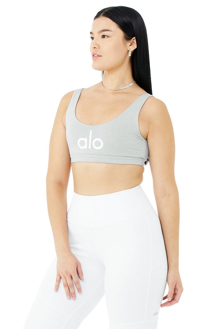 Grey White Alo Yoga Ambient Logo Women's Bras | 47839BNTJ