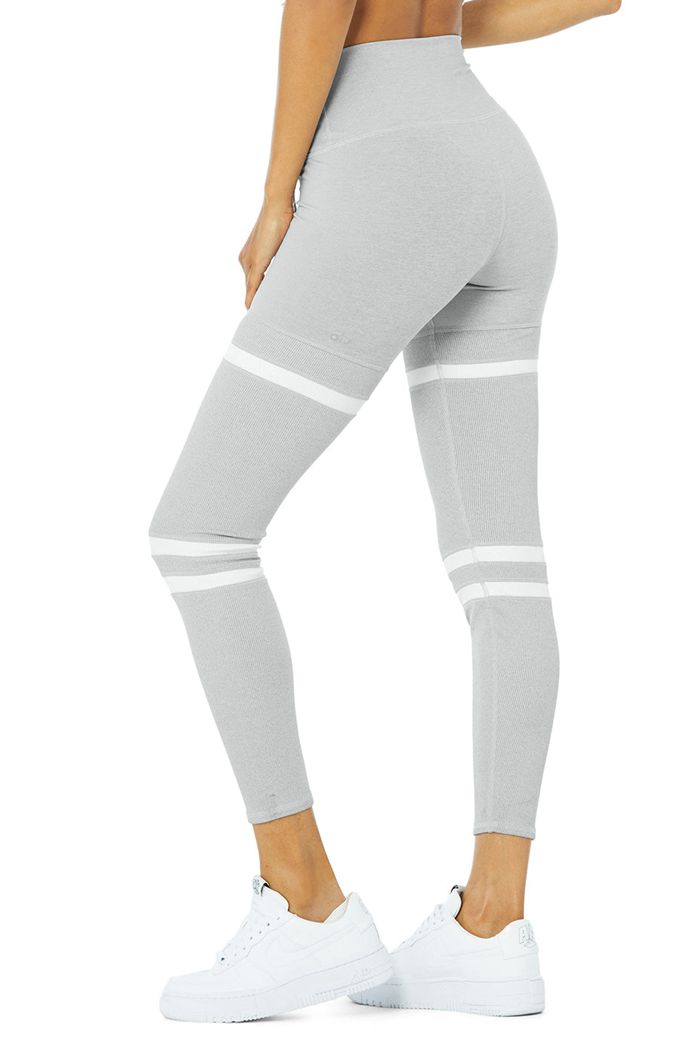 Grey White Alo Yoga High-Waist Legit Women's Leggings | 61382DGLU