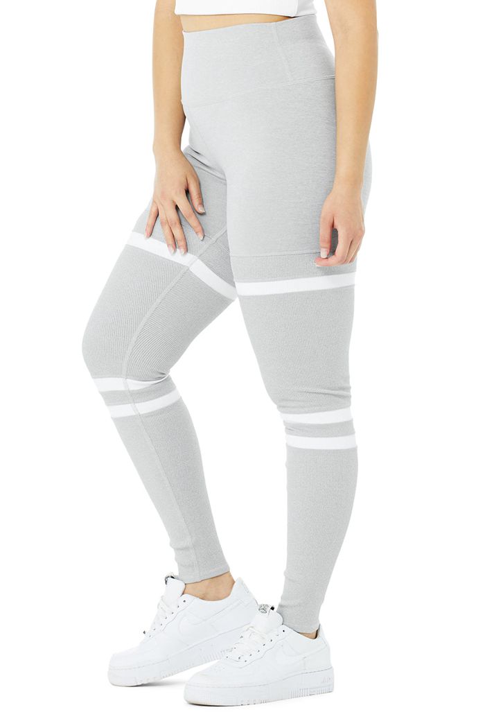 Grey White Alo Yoga High-Waist Legit Women's Leggings | 61382DGLU