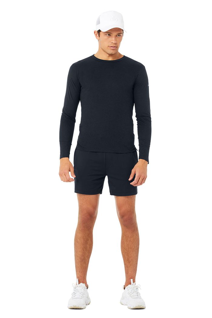 Navy Alo Yoga Airwave Men's Long Sleeve | 68492RHDS