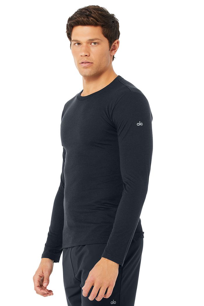 Navy Alo Yoga Airwave Men\'s Long Sleeve | 68492RHDS