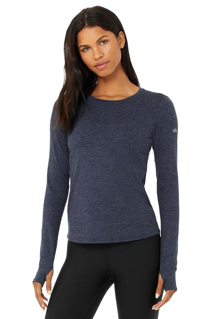 Navy Alo Yoga Alosoft Finesse Women\'s Long Sleeve | 70326ACTV