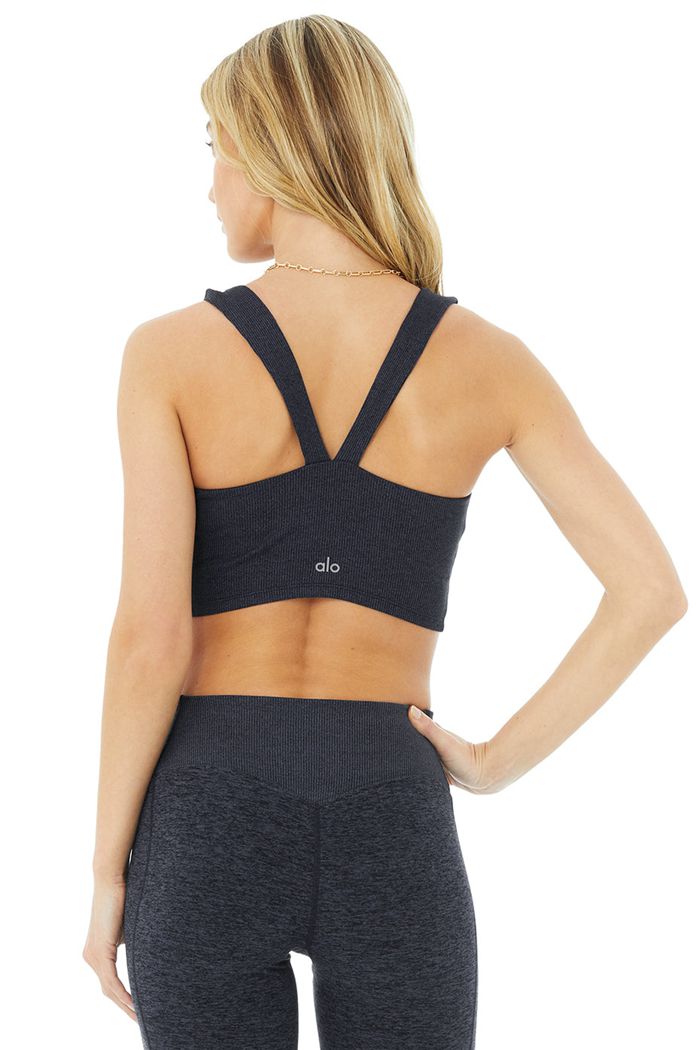 Navy Alo Yoga Alosoft Ribbed Chic Women's Tank Tops | 78046PESJ