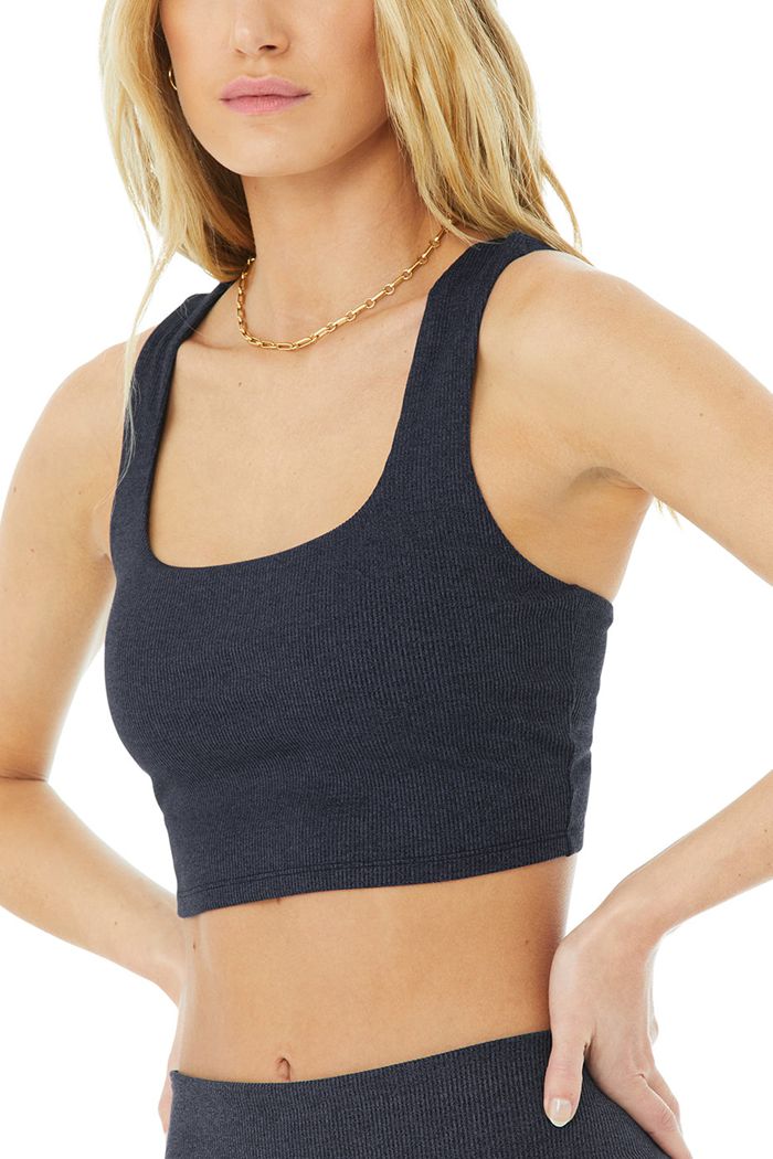 Navy Alo Yoga Alosoft Ribbed Chic Women's Tank Tops | 78046PESJ