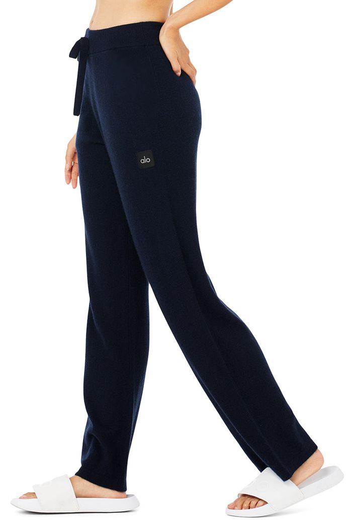 Navy Alo Yoga Cashmere High-Waist Jet Set Wide Leg Women's Pants | 58032MNSK