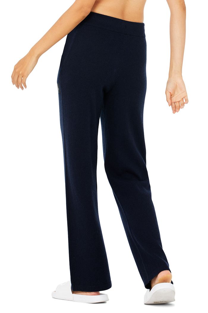 Navy Alo Yoga Cashmere High-Waist Jet Set Wide Leg Women's Pants | 58032MNSK