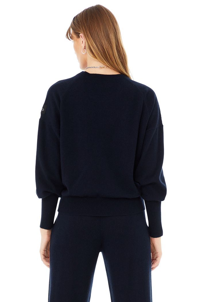 Navy Alo Yoga Cashmere Jet Set Crew Women's Long Sleeve | 12086TLUZ