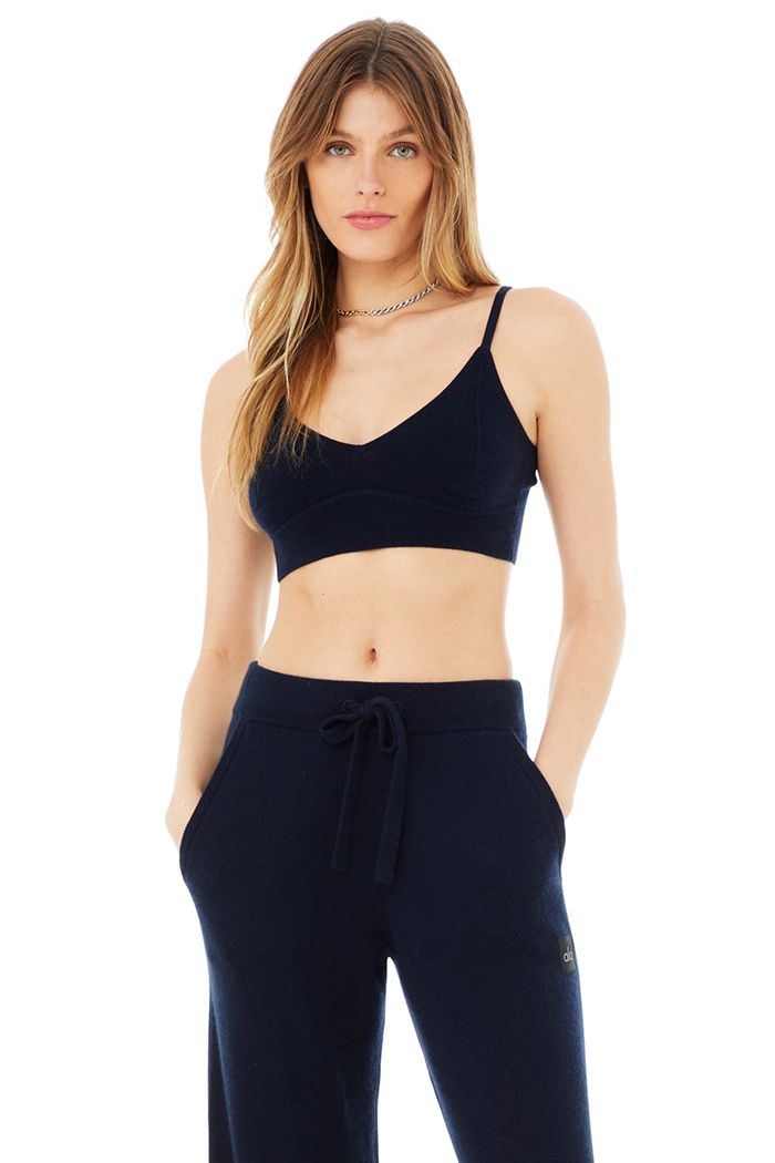 Navy Alo Yoga Cashmere Jet Set Women\'s Bras | 24356NLJR