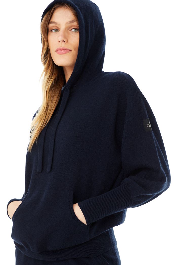 Navy Alo Yoga Cashmere Jet Set Women's Hoodie | 91576IMEY