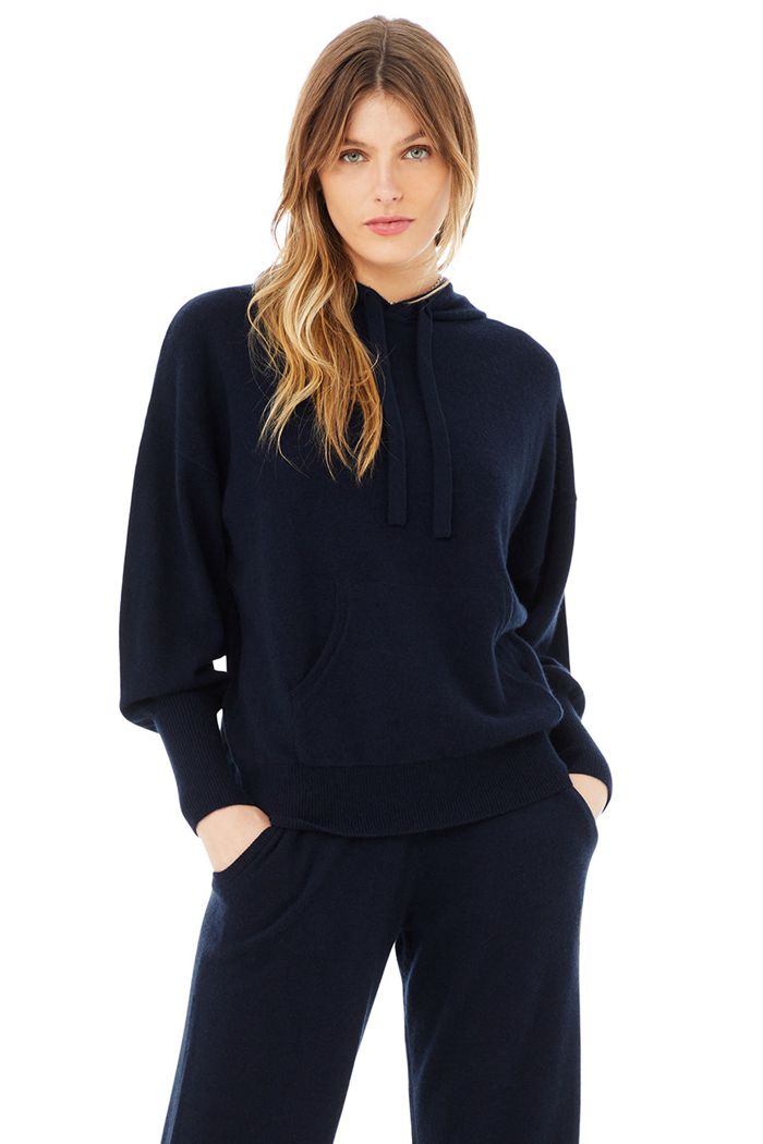 Navy Alo Yoga Cashmere Jet Set Women\'s Hoodie | 91576IMEY