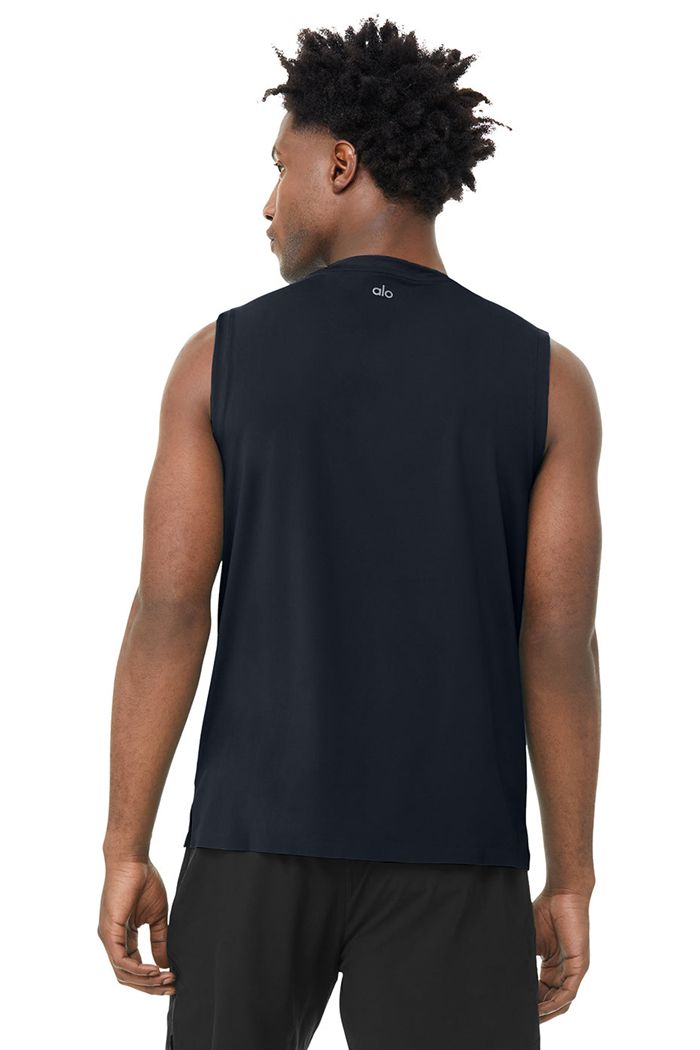 Navy Alo Yoga Idol Performance Men's Tank Tops | 19846KNBE