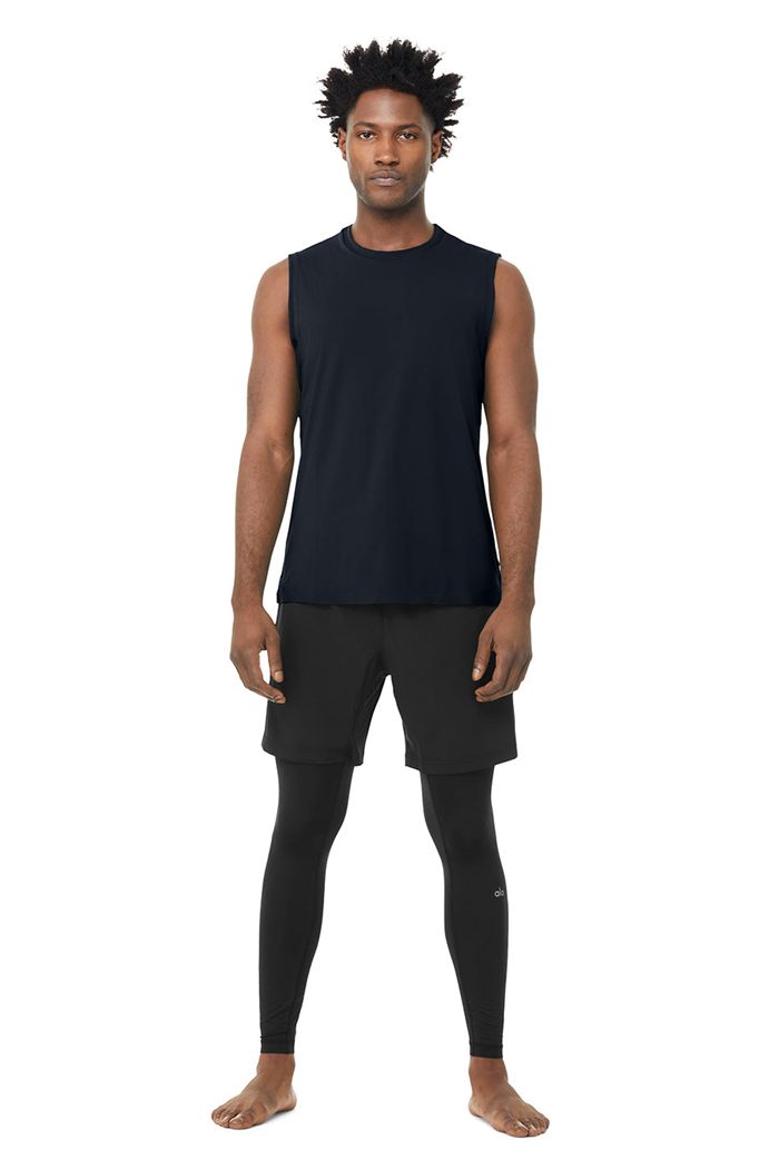 Navy Alo Yoga Idol Performance Men's Tank Tops | 19846KNBE