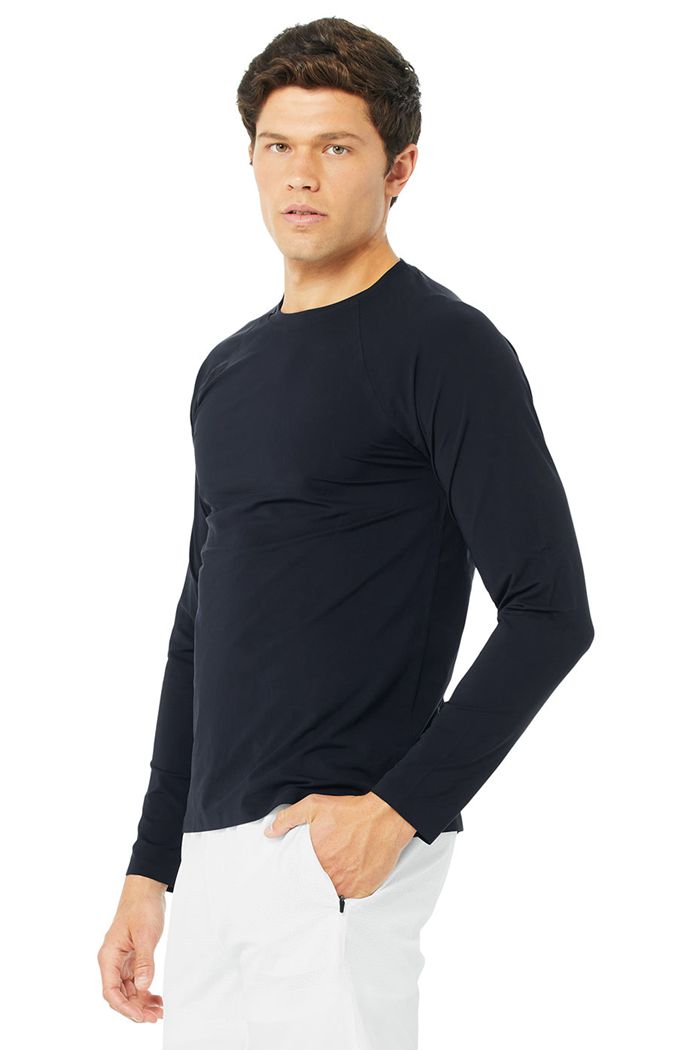 Navy Alo Yoga Idol Performance Tee Men's Long Sleeve | 03458SKOB