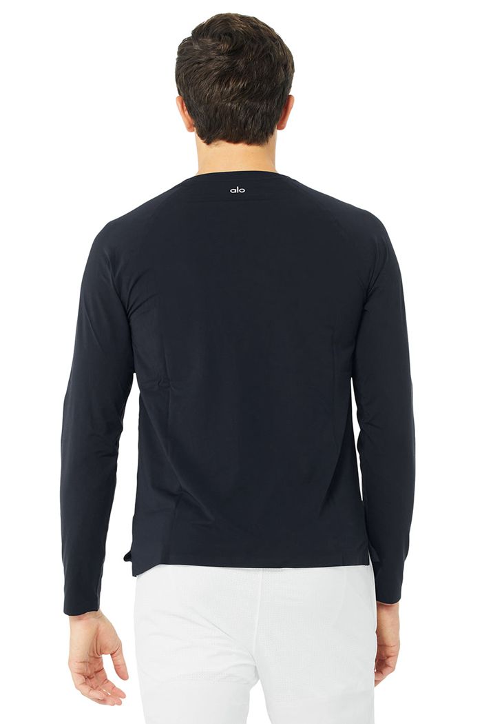 Navy Alo Yoga Idol Performance Tee Men's Long Sleeve | 03458SKOB