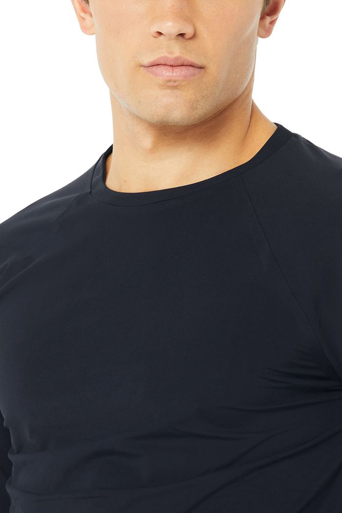 Navy Alo Yoga Idol Performance Tee Men's Long Sleeve | 03458SKOB