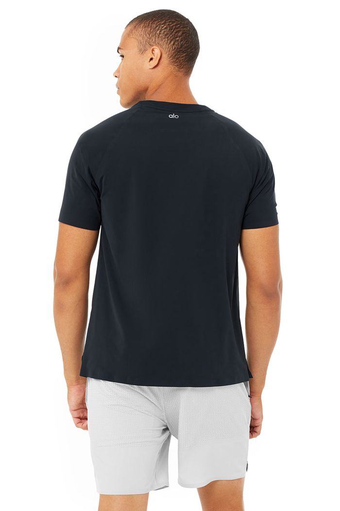 Navy Alo Yoga Idol Performance Tee Men's Short Sleeve | 74286OANF