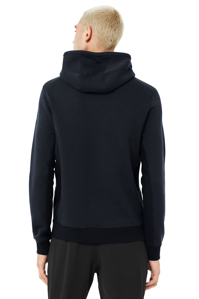 Navy Alo Yoga Runyon Men's Hoodie | 42307ULMT