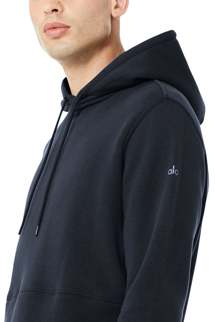 Navy Alo Yoga Runyon Men's Hoodie | 42307ULMT