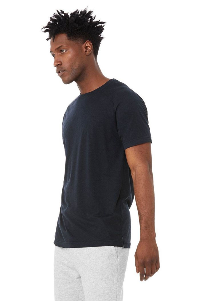 Navy Alo Yoga Triumph Crew Neck Tee Men's Short Sleeve | 06432YXGD