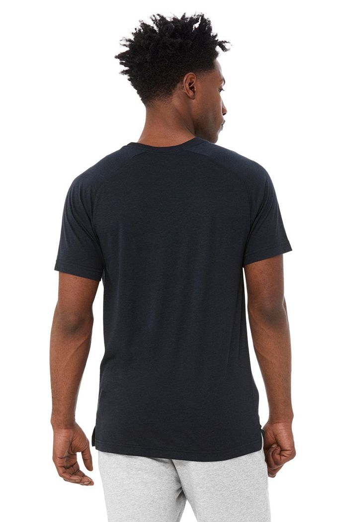 Navy Alo Yoga Triumph Crew Neck Tee Men's Short Sleeve | 06432YXGD