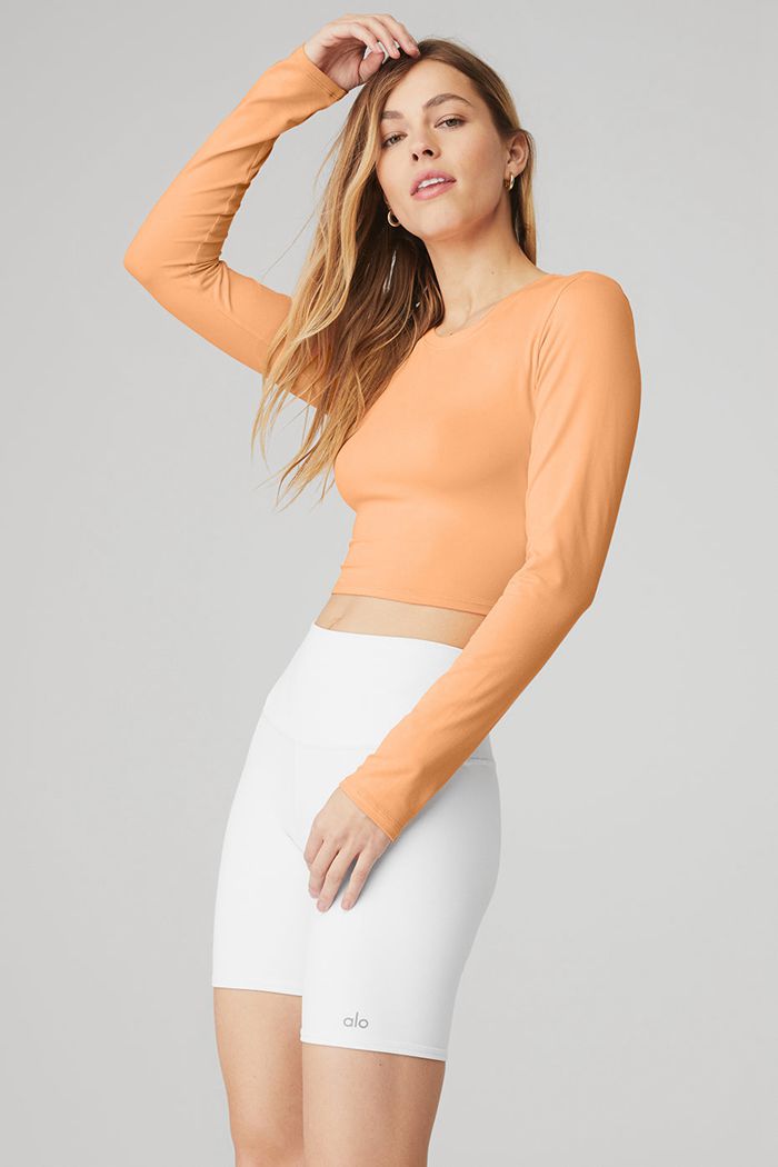 Orange Alo Yoga Alosoft Crop Finesse Women's Long Sleeve | 05269MTJK