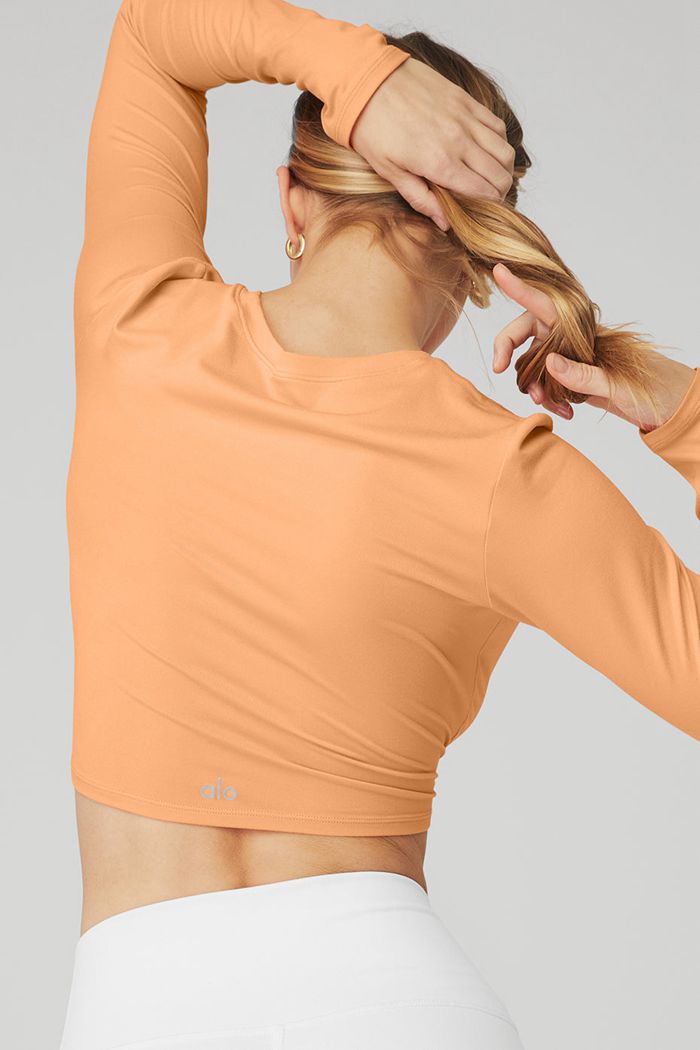 Orange Alo Yoga Alosoft Crop Finesse Women's Long Sleeve | 05269MTJK