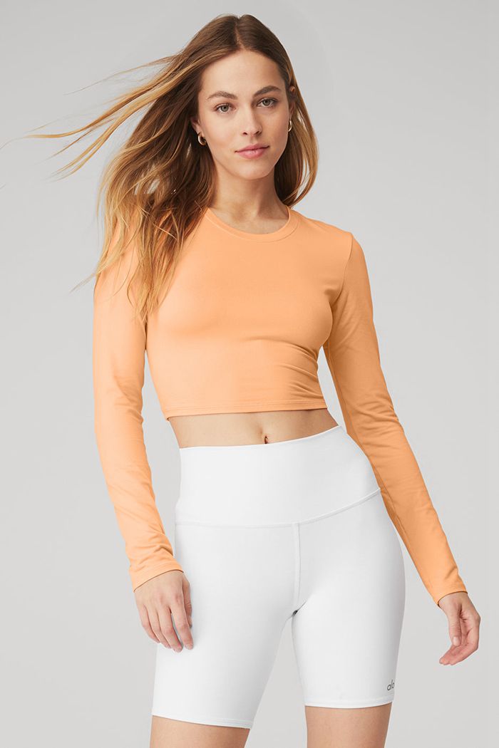 Orange Alo Yoga Alosoft Crop Finesse Women\'s Long Sleeve | 05269MTJK