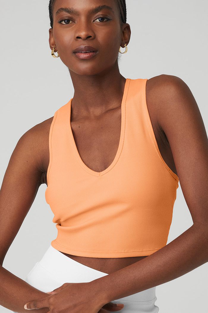 Orange Alo Yoga Goddess Ribbed Cropped Racerback Women's Tank Tops | 70681ICSX