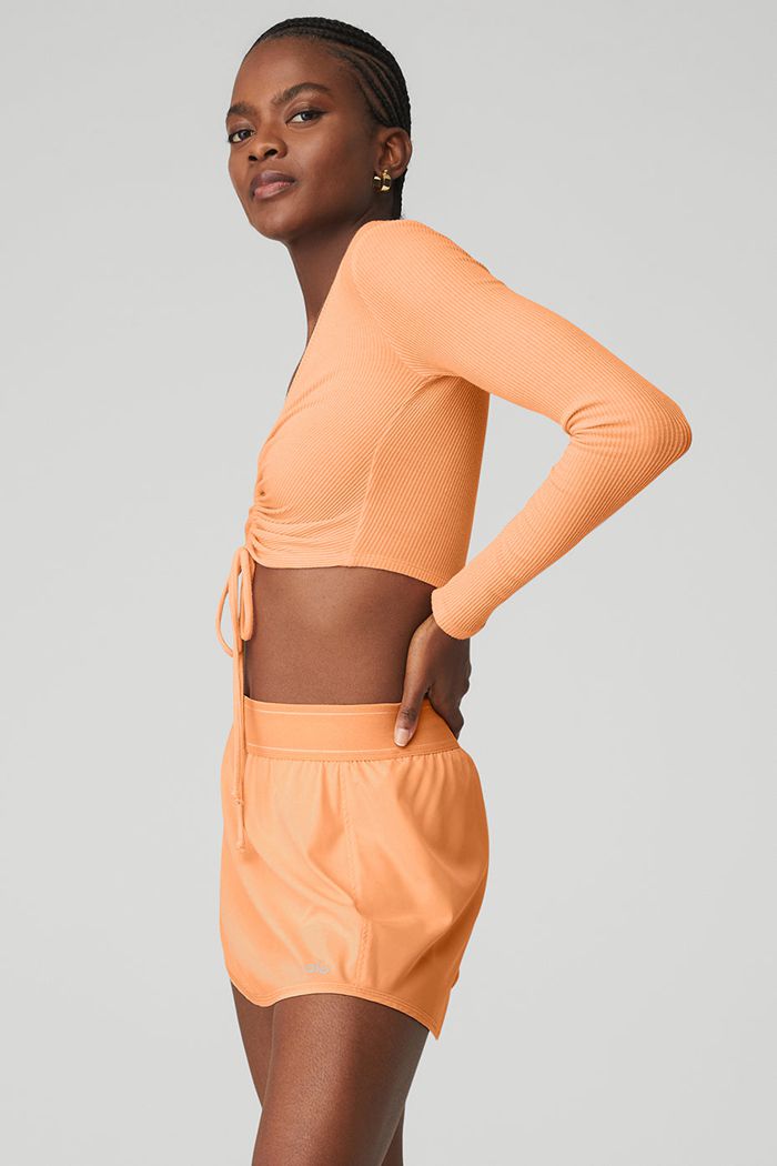 Orange Alo Yoga Ribbed Cinch Cropped Women's Long Sleeve | 82067NJUA