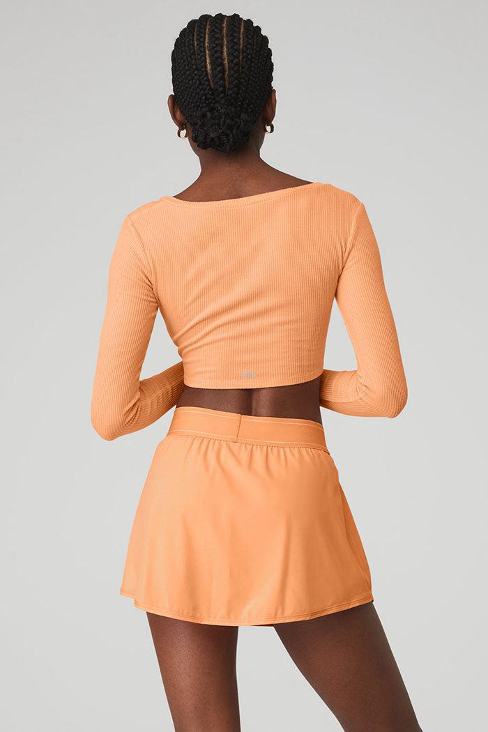 Orange Alo Yoga Ribbed Cinch Cropped Women's Long Sleeve | 82067NJUA