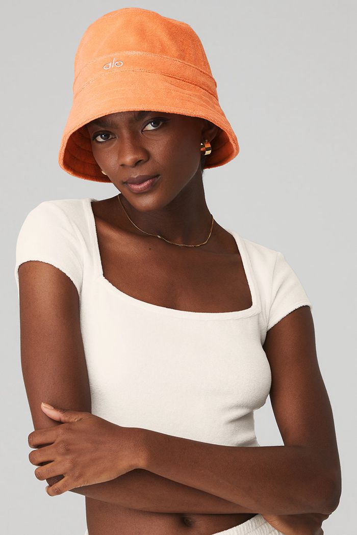 Orange Alo Yoga Terry Beachside Bucket Women's Hats | 39057CBWS