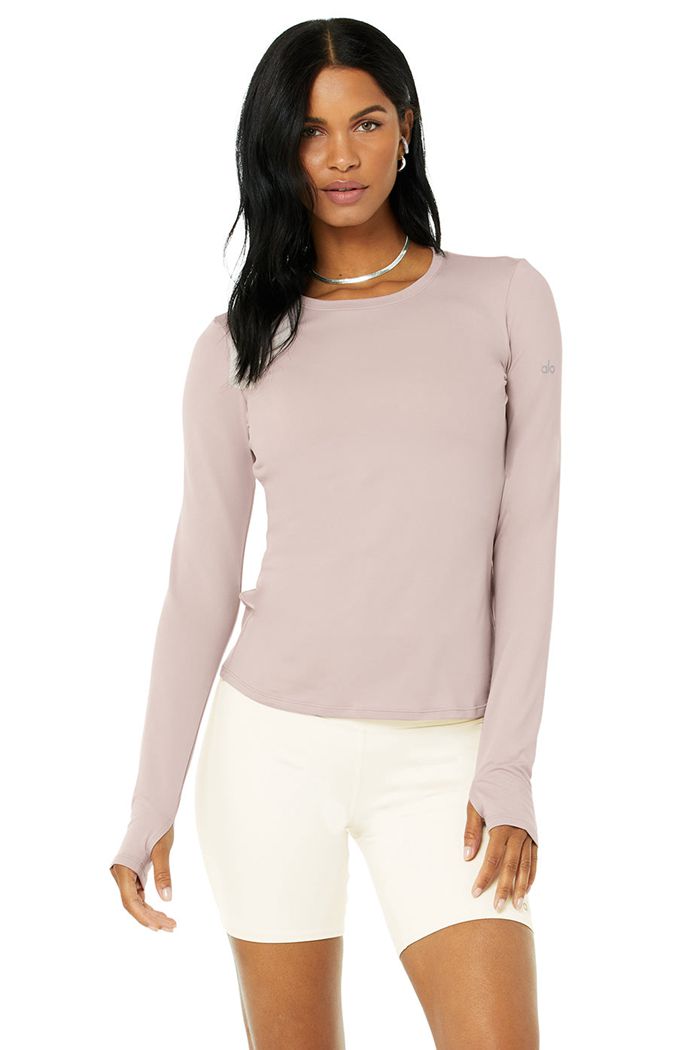 Pink Alo Yoga Alosoft Finesse Women\'s Long Sleeve | 42068JHSP