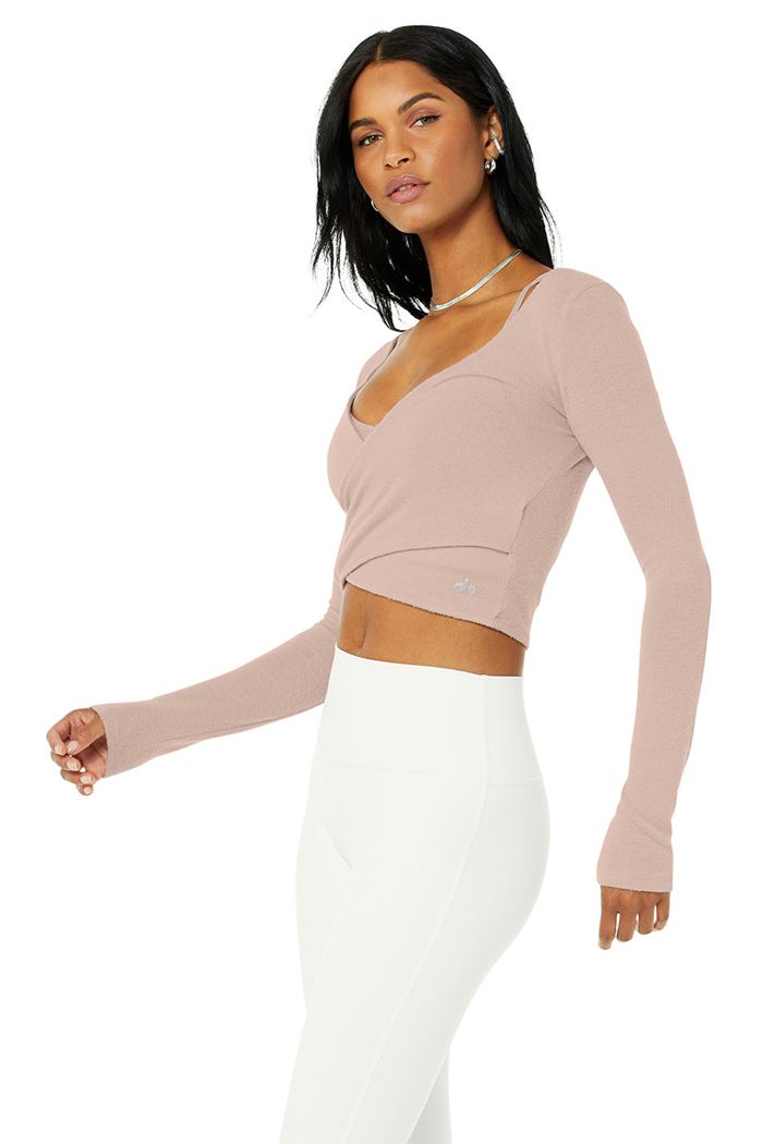 Pink Alo Yoga Amelia Luxe Crop Women's Long Sleeve | 16593DBEJ