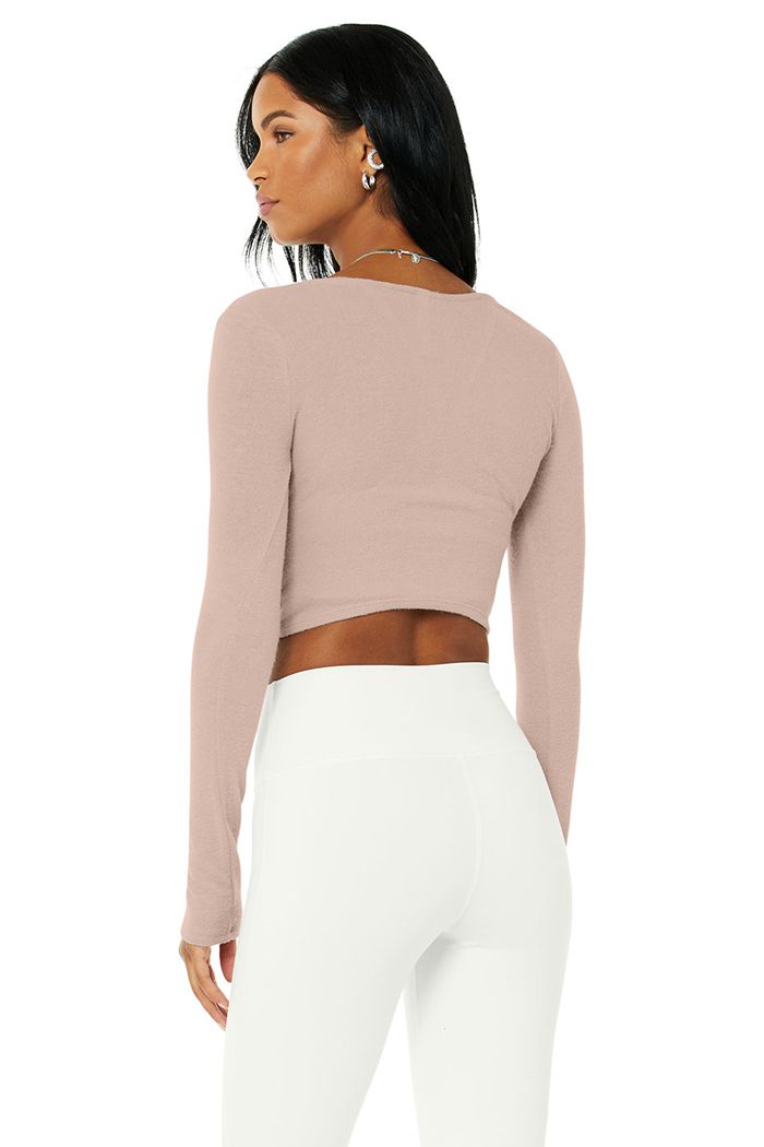 Pink Alo Yoga Amelia Luxe Crop Women's Long Sleeve | 16593DBEJ