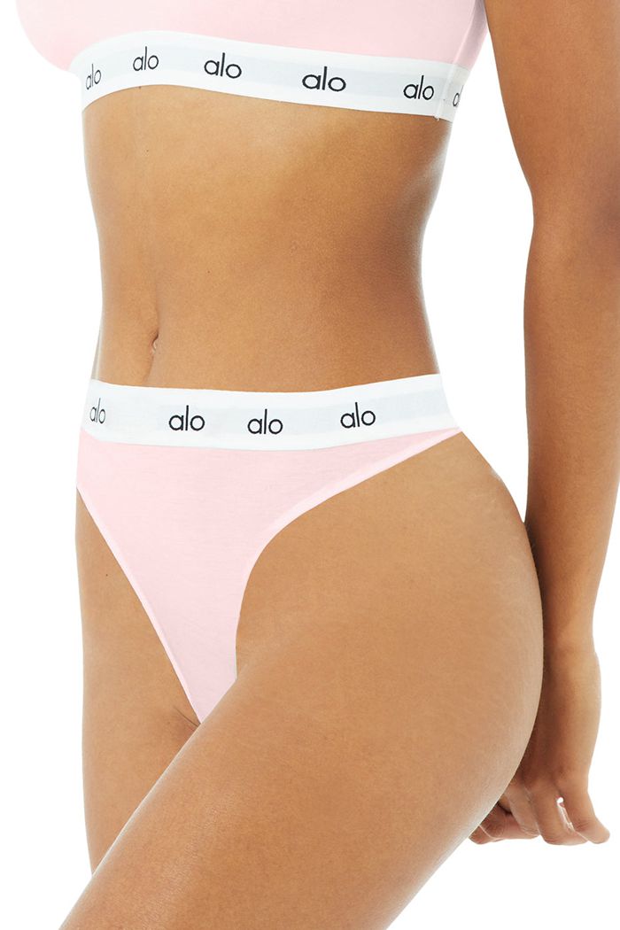 Pink Alo Yoga Icon High-Cut Thong Women's Underwear | 03841CFUP