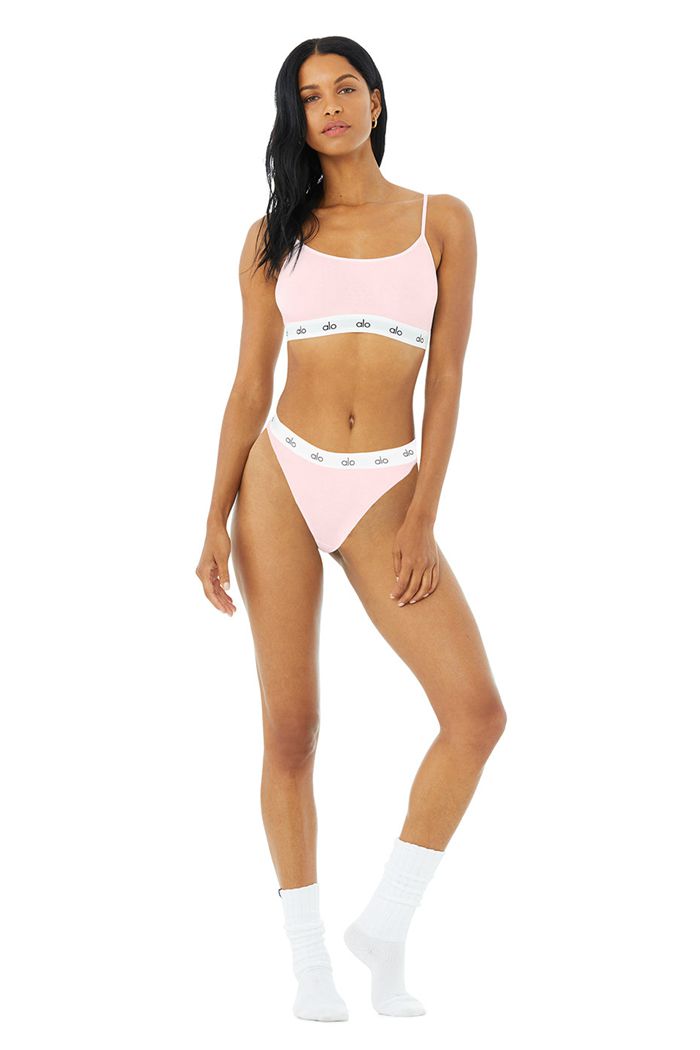 Pink Alo Yoga Icon High-Cut Thong Women's Underwear | 03841CFUP